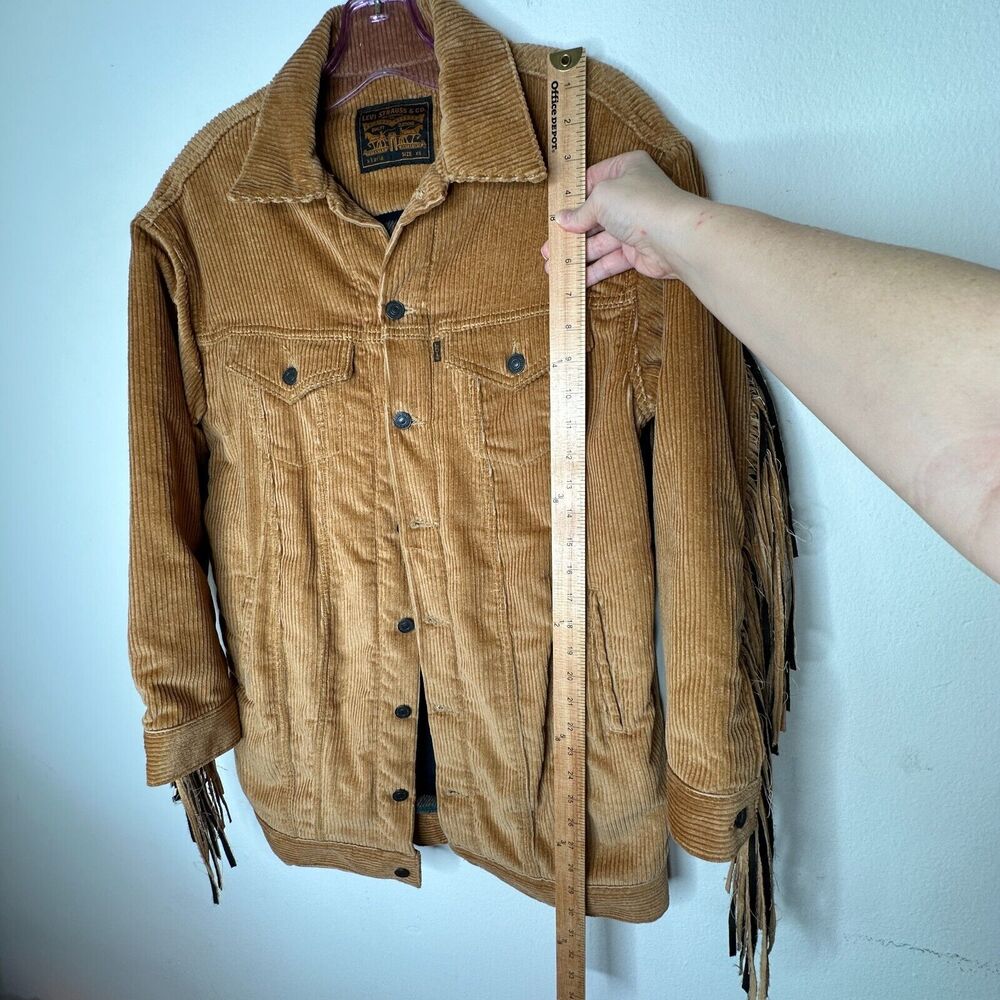 NWT Levis Karla Camel Tan Fringed Corduroy Long Trucker Button-Front Jacket XS - Picture 15 of 16